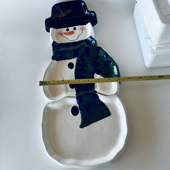 House of Lloyd Snowman 3 piece Ceramic Snack Tray Christmas Original Box - Picture 7 of 9